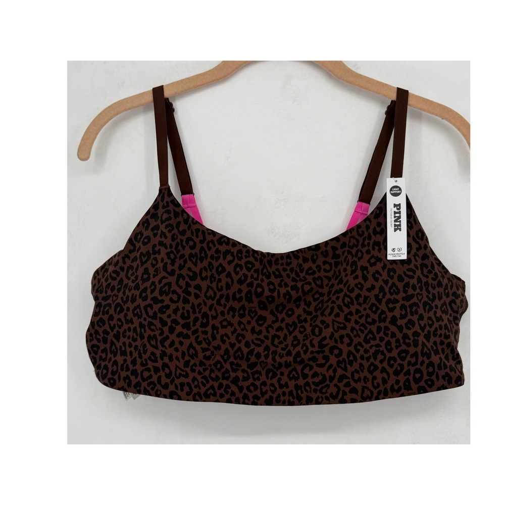 PINK Relay Square-Neck Sports Bra Women XXL Brown Leopard Print Light Support